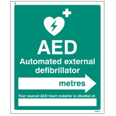 AED Located in __ Metres - Arrow Right